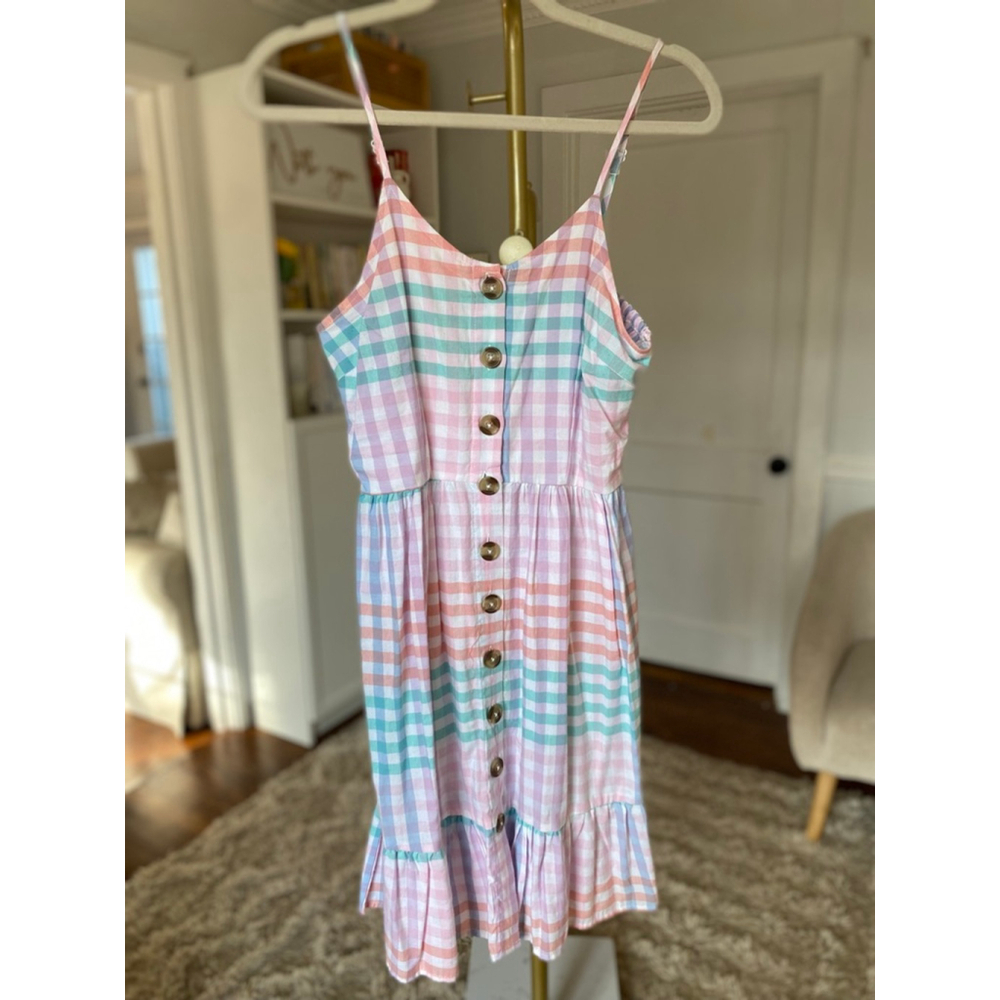 Jopna Pastel Gingham Midi Dress Cottagecore Coastal Picnic Coquette Soft Girl XL - Picture 2 of 6